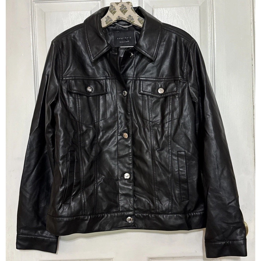 Sanctuary Womens Vegan Leather Jacket Size S/ M Trucker Grunge‎ Streetwear